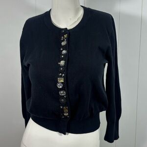 NWT APT 9 Sz M CARDIGAN SWEATER BLACK BUTTON UP BEADED/JEWELED 3/4 SLEEVES